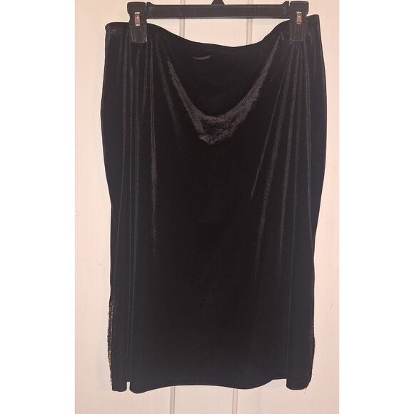 Vintage Made USA 2XL Pull On Skirt Velour Black Beaded Slits Whimsygoth Witchy - Picture 1 of 4